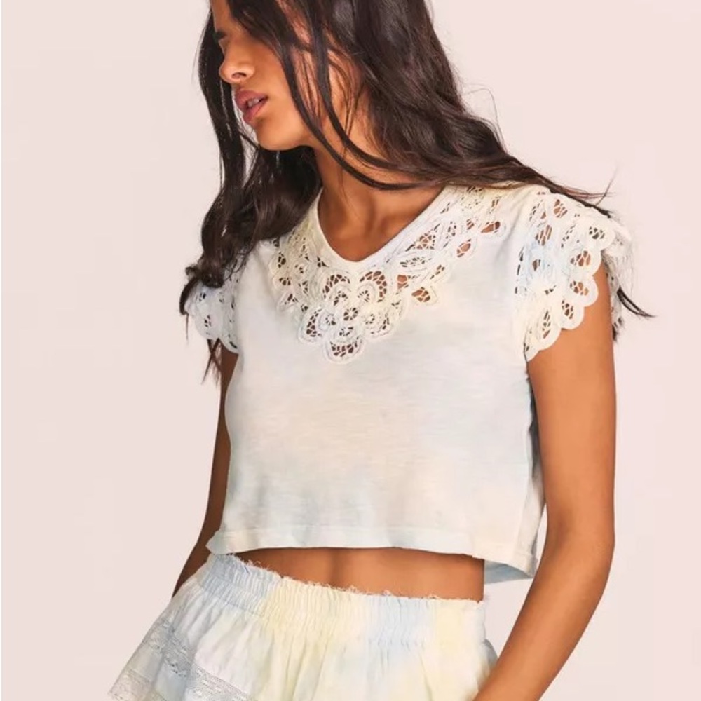 LoveShackFancy- Rubin Lace Cropped Tee